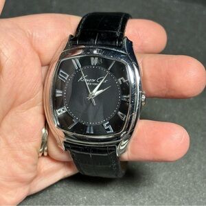 Kenneth Cole KC5147 Tonneau Stainless Steel Black Dial Leather Quartz Watch L1B